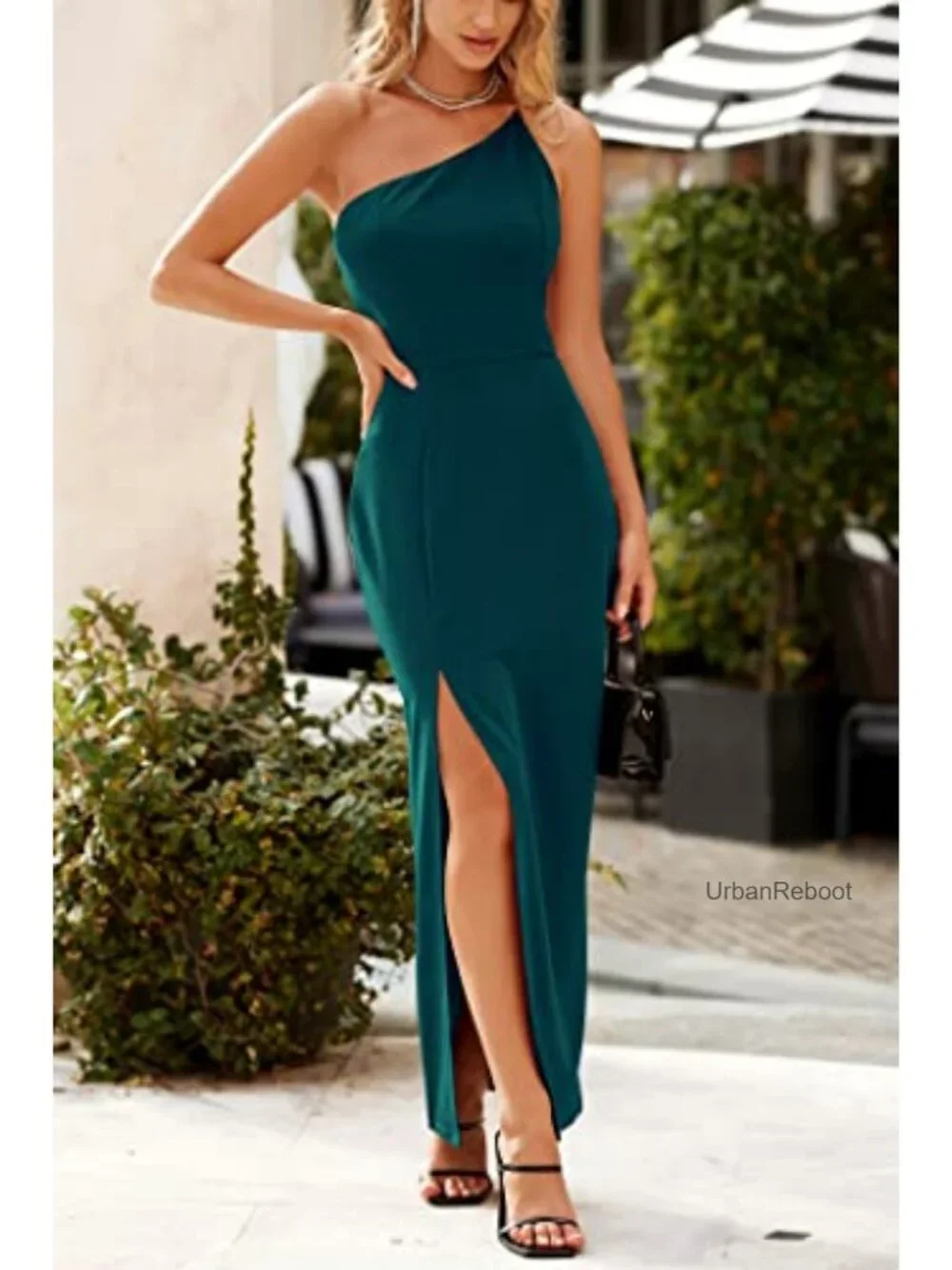 One Shoulder Spaghetti Strap High Slit Maxi Bodycon Dress Formal Wedding Guest